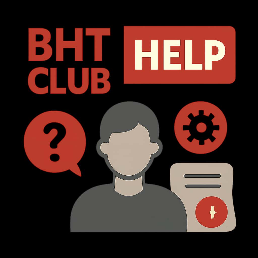 Illustration detailing BHT Club Help topics.