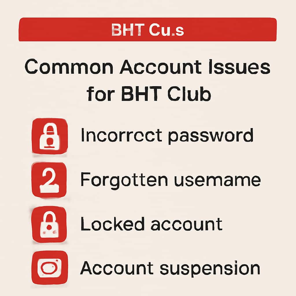 An educational diagram about common account issues for BHT Club.