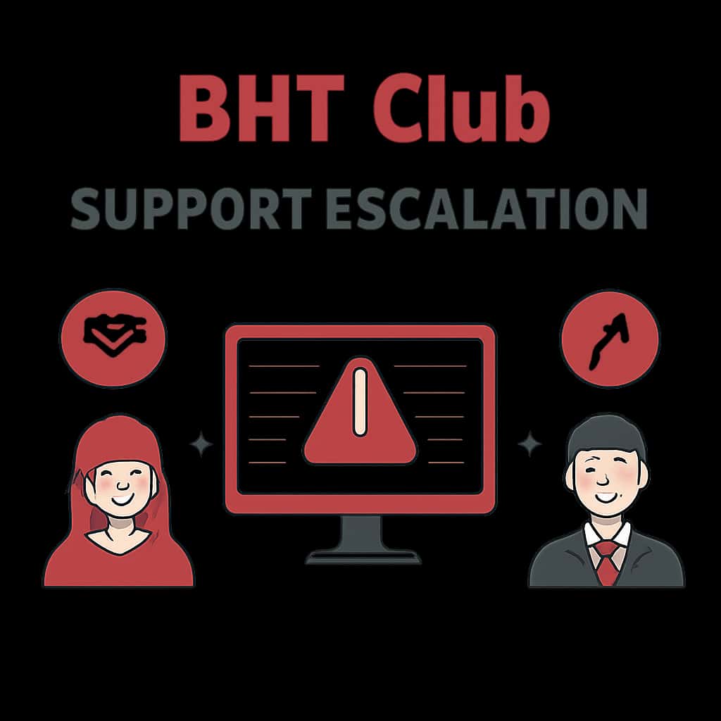 Diagram illustrating support escalation process for BHT Club.
